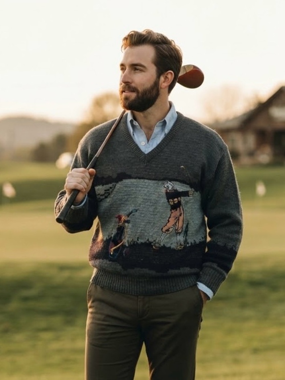 Arnold Palmer Golf Intarsia V-Neck Knit Sweater Country Club Nostalgic Preppy